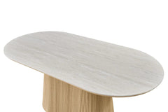 Table de salle à manger VEKO Ovale Décor Chêne et Plateau Pierre Frittée - 180 x 90 cm