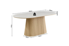 Table de salle à manger VEKO Ovale Décor Chêne et Plateau Pierre Frittée - 180 x 90 cm