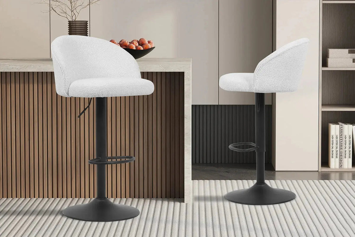 Tabourets de Bar AYDA en Tissu Bouclé Blanc - 49 x 46 cm