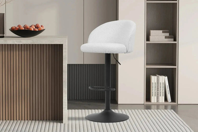 ARDA – Lot de 2 tabourets de bar en tissu bouclé blanc – 49 x 46 cm