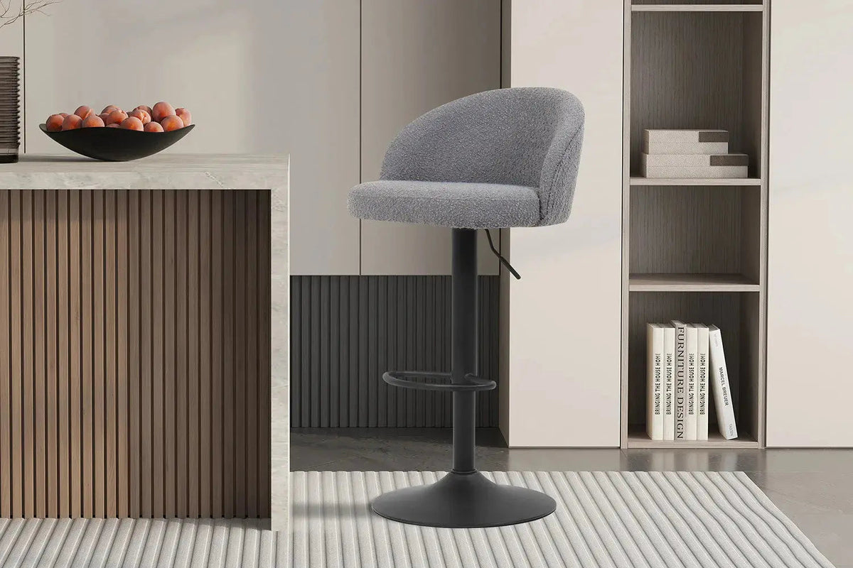 Tabourets de Bar AYDA en Tissu Bouclé Gris Clair - 49 x 46 cm