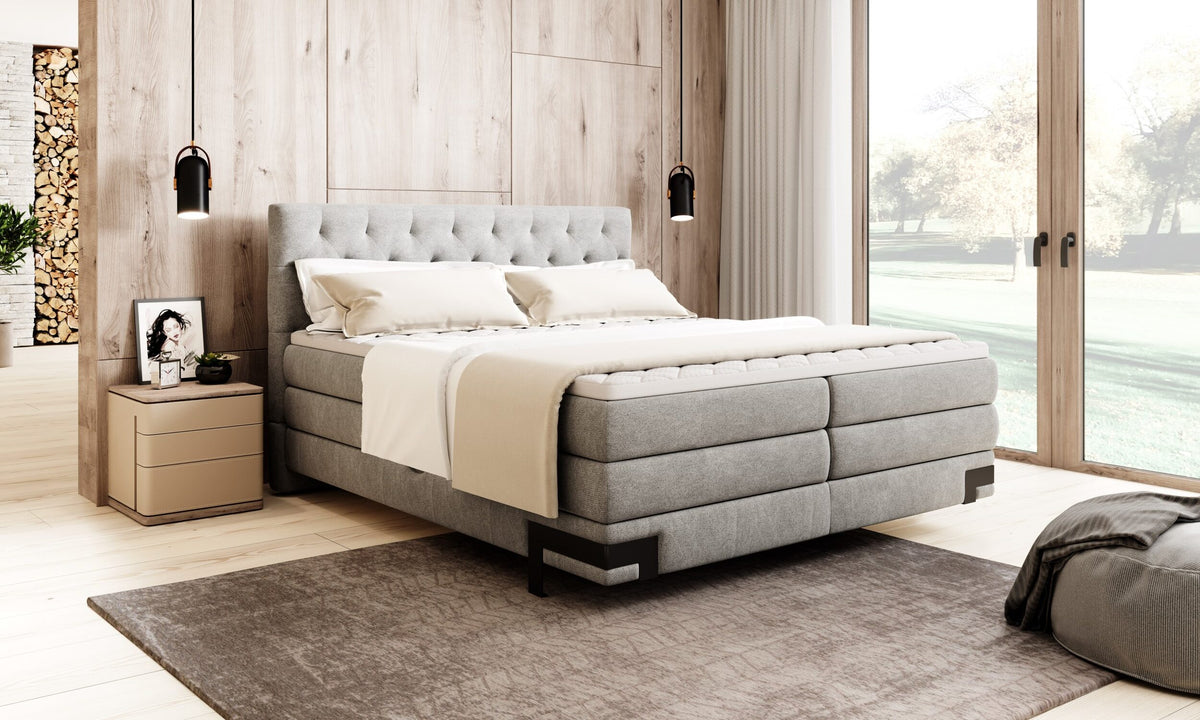 GODIN – Lit Coffre Box Spring avec Matelas Bonnell