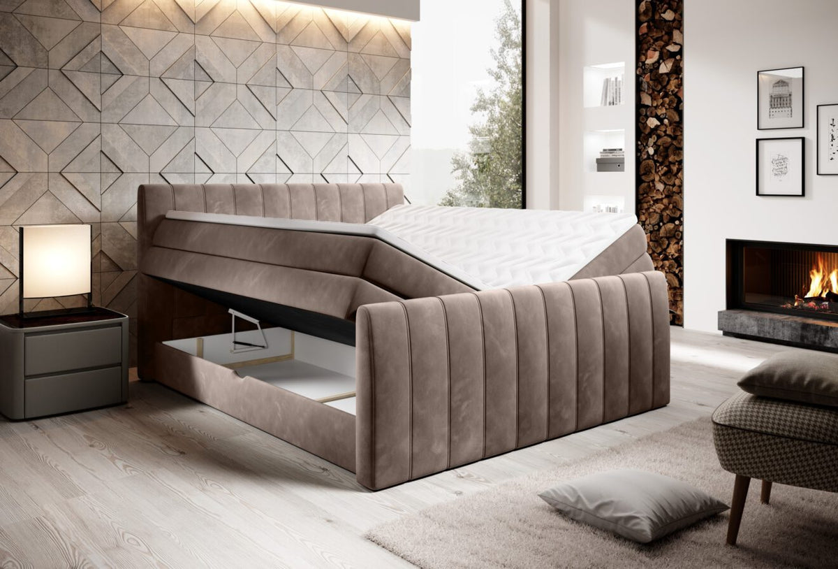 CARINA – Lit Coffre Box Spring avec Matelas Bonell