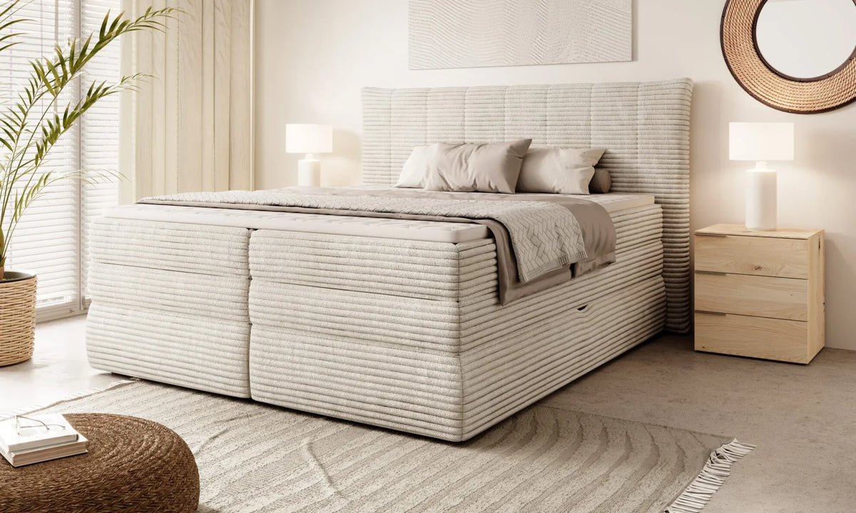 AMBER – Lit Coffre Box Spring avec Matelas Bonell