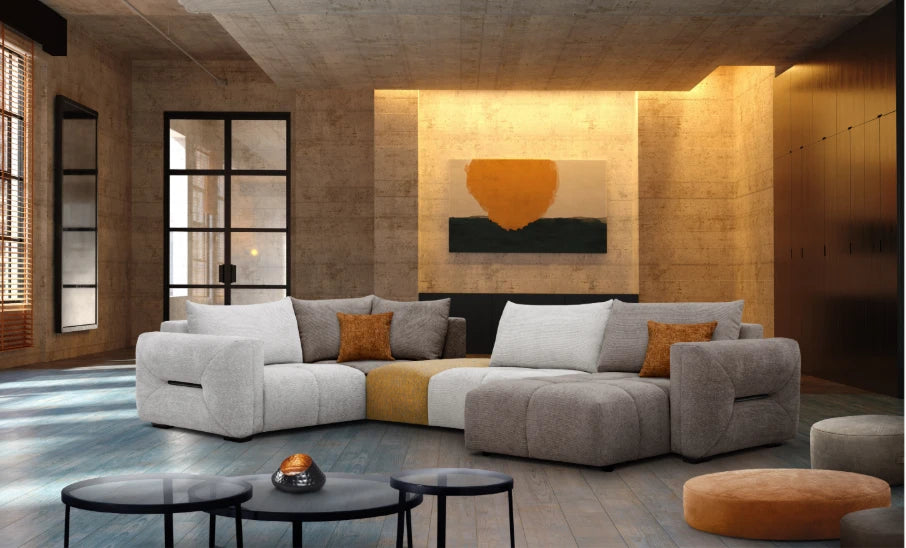 Canapé d'angle modulable AMBER dans un salon