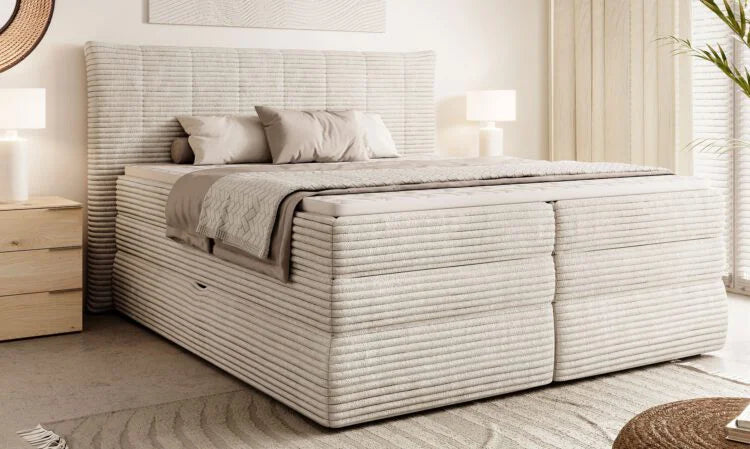 AMBER – Lit Coffre Box Spring avec Matelas Bonell