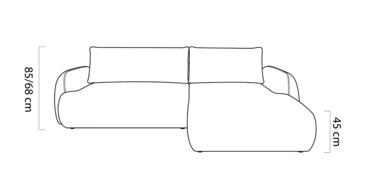 Hauteurs du canapé MONDI S : 68/85 cm, assise 45 cm