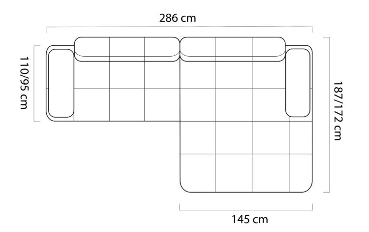 Dimensions du canapé MORENO S : 286 x 187 cm