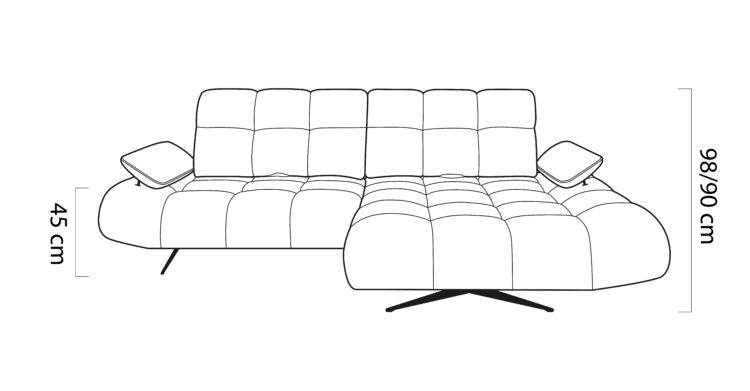 Hauteurs du canapé MORENO S : 90/98 cm, assise 45 cm