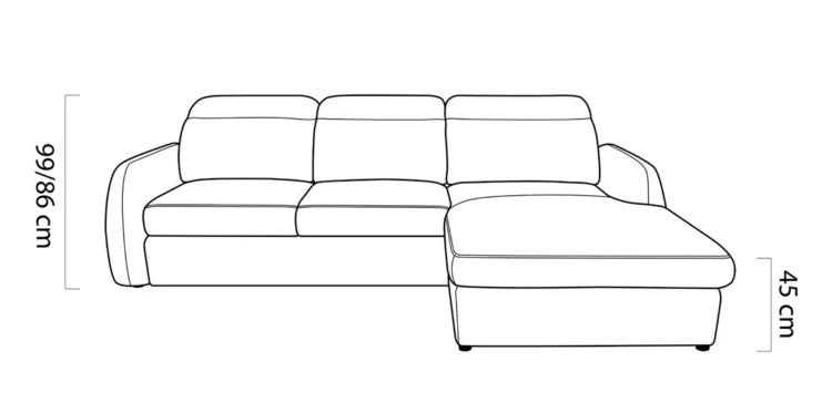Hauteurs du canapé SANCHO S : 86/99 cm, assise 45 cm