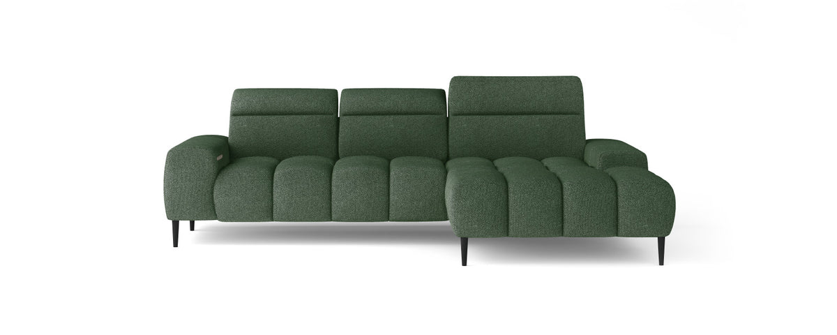 Canapé d'angle GIANNI vu de face, tissu vert