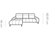 Hauteurs du canapé GIANNI : 83/97 cm, assise 46 cm