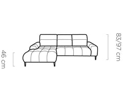 Hauteurs du canapé GIANNI : 83/97 cm, assise 46 cm