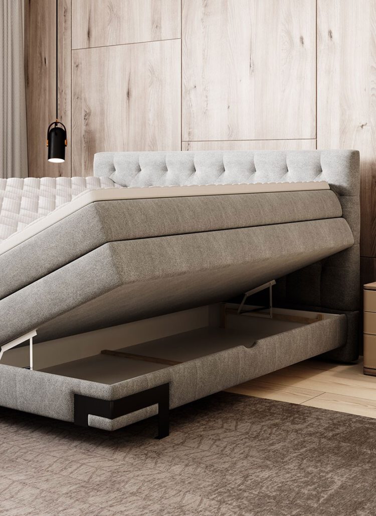 GODIN – Lit Coffre Box Spring avec Matelas Bonnell