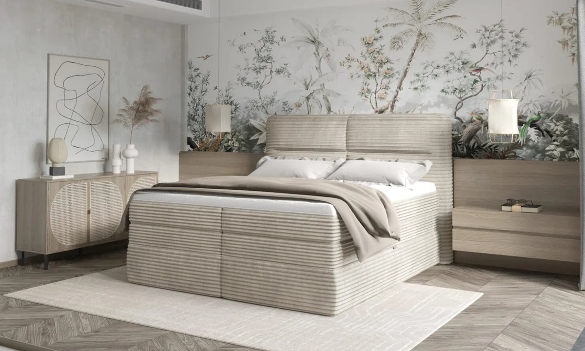 HUDSON – Lit Coffre Box Spring avec Matelas Bonnell