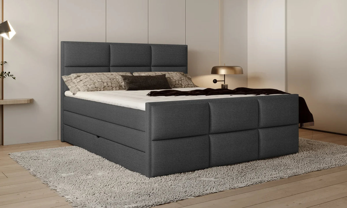 MELVA – Lit Coffre Box Spring avec Matelas Bonell