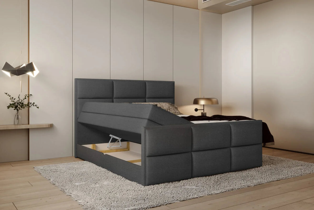 MELVA – Lit Coffre Box Spring avec Matelas Bonell
