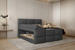 MELVA – Lit Coffre Box Spring avec Matelas Bonell