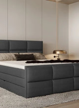 MELVA – Lit Coffre Box Spring avec Matelas Bonell