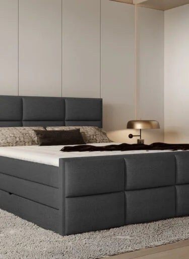 MELVA – Lit Coffre Box Spring avec Matelas Bonell