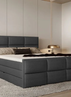 MELVA – Lit Coffre Box Spring avec Matelas Bonell