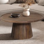 JULES - Table Basse Ronde en Bois de Manguier Brun clair - 80 x 36 cm