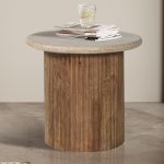 LOUIS - Table Basse en Bois de Manguier Effet Travertin Beige - 50 cm