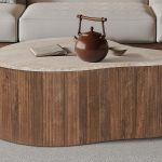 PAUL - Table Basse en Bois de Manguier et Travertin véritable - 83 cm