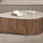 NOLAN - Table Basse en Bois de Manguier et Travertin véritable - 100 cm