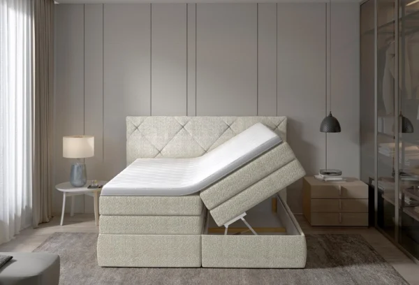 LUNGO - Lit Coffre Box Spring avec Matelas Bonnell