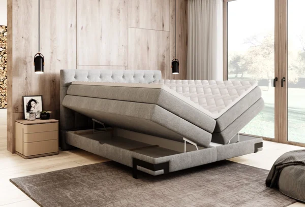 GODIN - Lit Coffre Box Spring avec Matelas Bonnell
