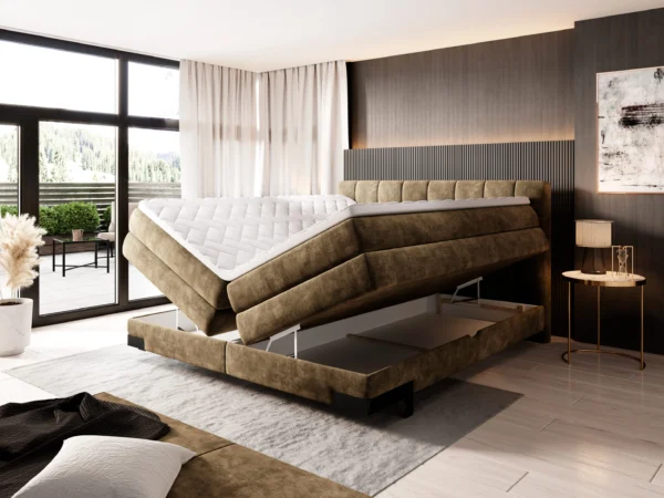VIANO - Lit Coffre Box Spring avec Matelas Bonnel